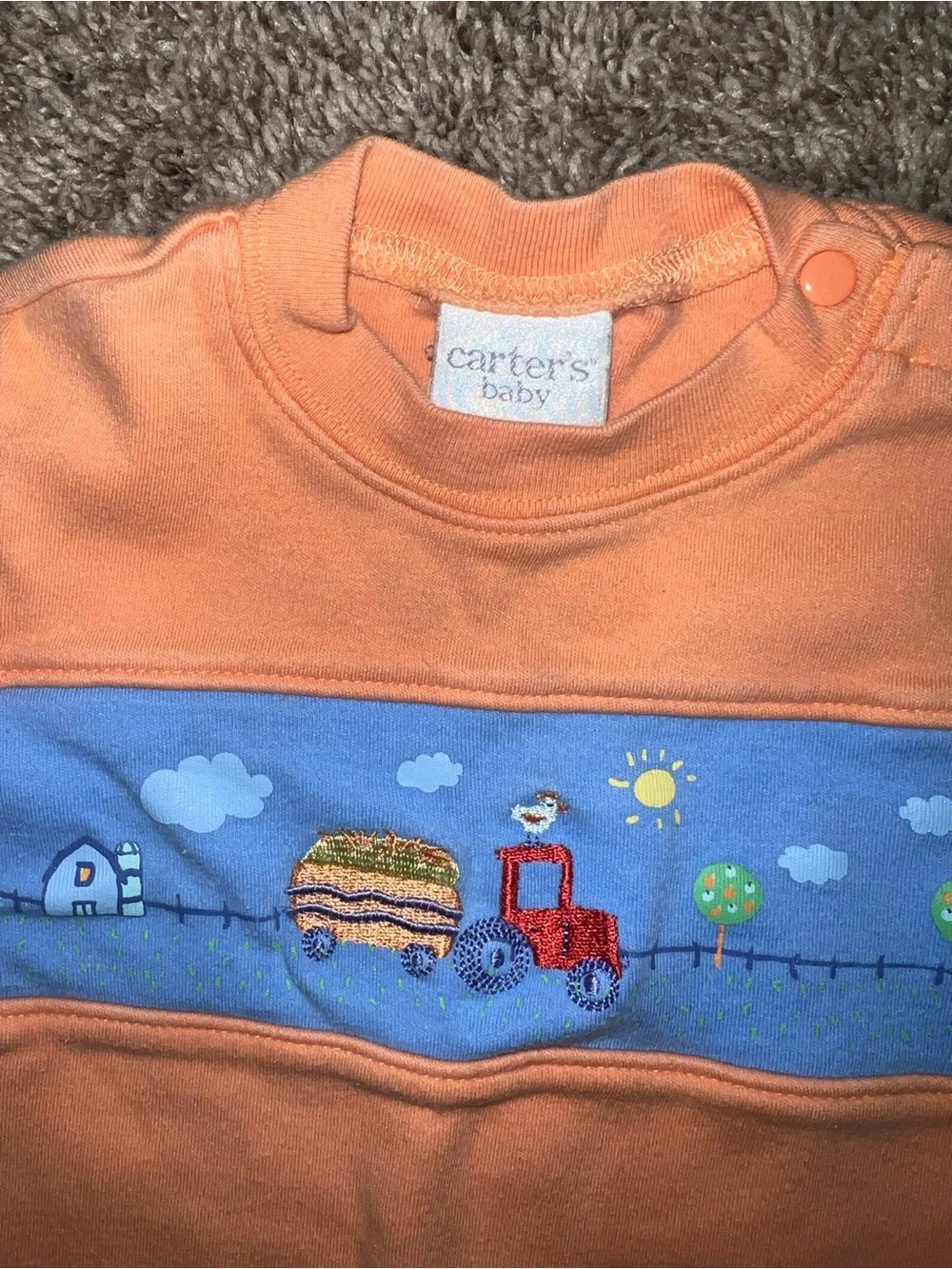 Carter's Orange & Yellow Sleeper Romper Pair with Train Applique